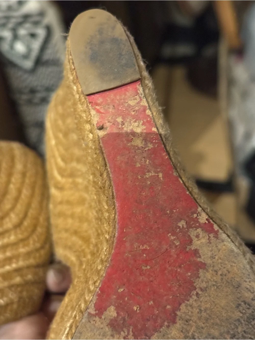 Christian Louboutin Tan Leather Espadrille Wedge Sandals